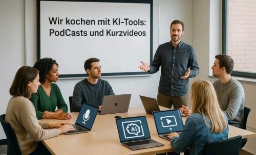 Wir kochen mit KI-Tools: PodCasts und Kurzvideos.